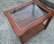 Rectangular coffee table with rattan base