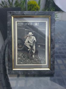 Vintage Bob Dylan black and white framed postcard with inscription