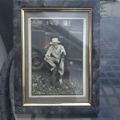 Vintage Bob Dylan black and white framed postcard with inscription