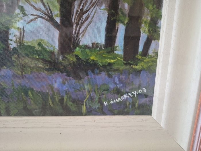 original forest trees painting in lovely box type frame