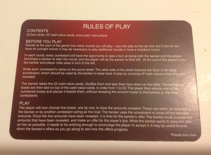 Deal or No Deal Card Game