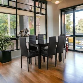 Extendable Glass Dining Table Set with 6 chairs