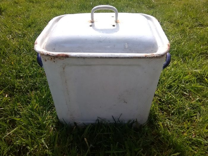 Vintage Enamel Bread / Storage Bin Crock Kitchenalia