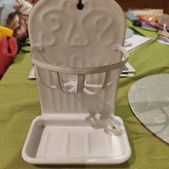 Enamel wall mountable soap dish / tooth brush holder
