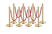 Stanchion Post, 8 Pcs Crowd Control Barrier Set with 6 Red Velvet Ropes, 5 ft Stainless Steel Gold Stanchion Post Queue with Sand Injection Hollow Base for Theater, Party, Wedding, Exhibition