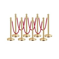 Stanchion Post, 8 Pcs Crowd Control Barrier Set with 6 Red Velvet Ropes, 5 ft Stainless Steel Gold Stanchion Post Queue with Sand Injection Hollow Base for Theater, Party, Wedding, Exhibition