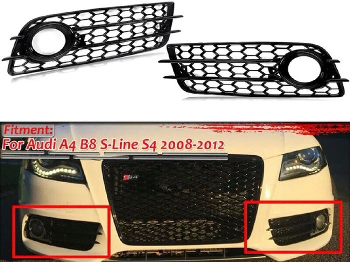 NEW Honeycomb Front Fog Light Grille Covers For AUDI A4 B8 S-Line S4 2008-2012