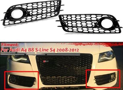 NEW Honeycomb Front Fog Light Grille Covers For AUDI A4 B8 S-Line S4 2008-2012