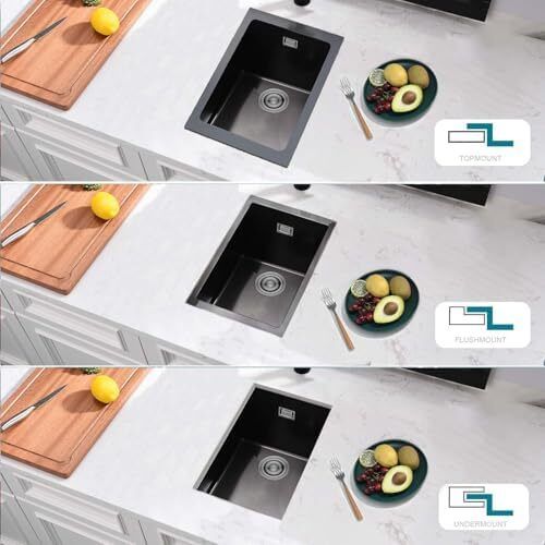 Black Steel Kitchen Sink 30x40cm Stainless Steel Undermount Single Bowl with Overflow, Drainer Fitting, Suitable for Topmount, Undermount, Flushmount Installation