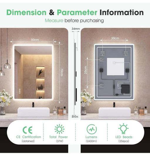 Bluetooth Bathroom-Mirror-with-LED-Lights 500x700 mm
