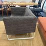 Grey quilted sofa with white metal frame Image 5