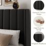 Double Bed Frame with Headboard, Vertical Channel Tufted Wingback No Box Spring Needed, Mattress Foundation, Easy Assembly, Black Image 5