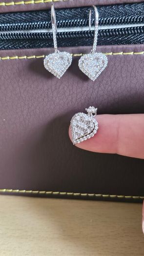 NEW - Love heart silver hook earrings & pandant match set