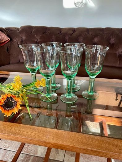 Tall Vintage Artisan Green Wine Water Glasses Sweden 1990s