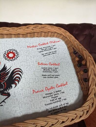 Mid Century Modern Retro Cocktail Melamine Wicker Tray