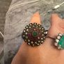 Vintage Ottoman Style Statement Ring Green Ruby Coloured Stones Image 7