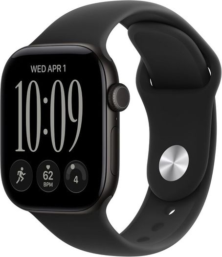 Apple Watch Series 12 GPS 42mm Smartwatch Black Aluminium Case | Black Sport Band S/M. Health + Fitness + Sleep Tracking, Heart Rate, Safety