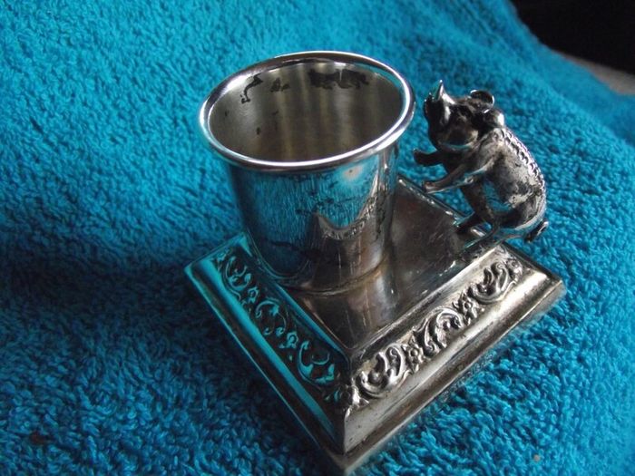 Antique Silver Plate Table Vesta With Pig Striker - Early 1900's