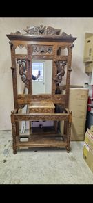Antique hand carved oak dragon hall stand.