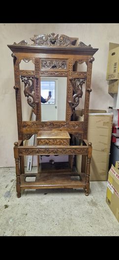 Antique hand carved oak dragon hall stand.