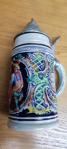 German Beer Stein Pewter Lid Vintage Made in Germany