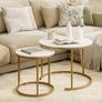 Round Coffee Tables, Removable Set of 2 End Table, Nesting Tables with Gold Metal Frame Legs and Marble White Top for Living Room, Bedroom, Office, Balcony, Apartment (White) Image 9