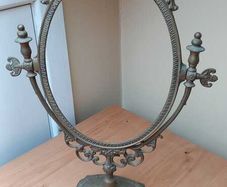 Antique Brass Oval Tilting Vanity Mirror on Ornate Stand