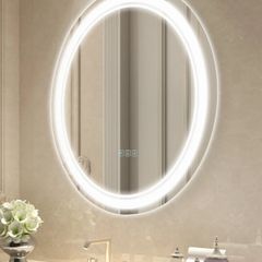 Round LED Bathroom Mirror 60 cm 3 Colors Temperature Anti-Fog Memory Mirror with Lights