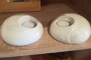 Belleek Living Porcelain Sandwave Ivory Tealight Voitive Candle Holders x2