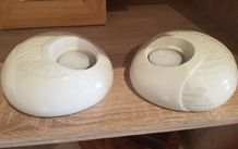 Belleek Living Porcelain Sandwave Ivory Tealight Voitive Candle Holders x2