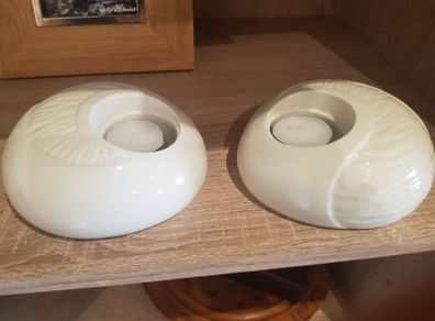 Belleek Living Porcelain Sandwave Ivory Tealight Voitive Candle Holders x2