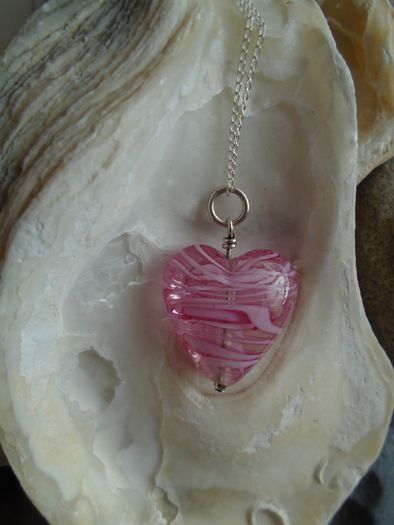 Jewellery set, Glass heart necklace.earrings,Silver jewellery.Valentines Day