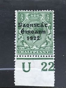 Ireland 1922 Alex Thom Saorstat 0.5d Green With Control Margin U22 Sg52 MH