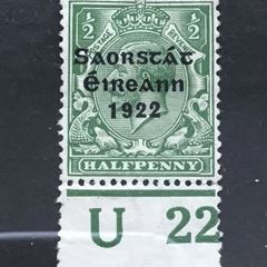 Ireland 1922 Alex Thom Saorstat 0.5d Green With Control Margin U22 Sg52 MH