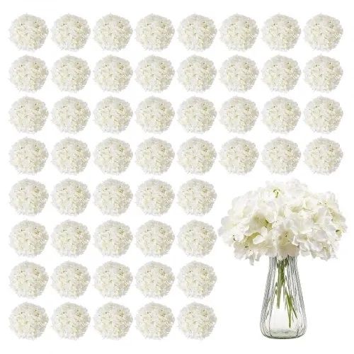 65 Pcs Artificial Silk Hydrangea Flowers 9.8 In Bouquet Arrangement White