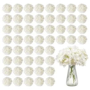 65 Pcs Artificial Silk Hydrangea Flowers 9.8 In Bouquet Arrangement White