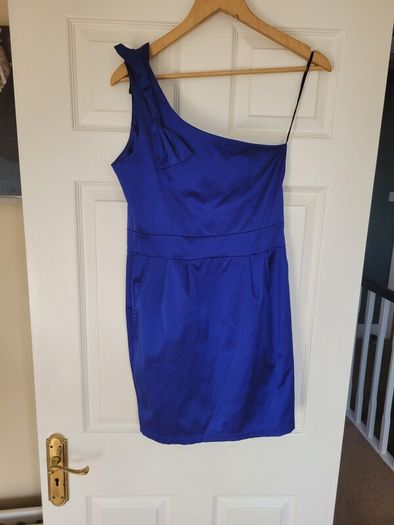 Blue one shoulder mini dress with pockets
