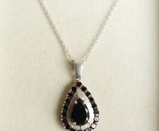 Vintage  Natural Garnet and Sterling Silver 925 Pendant , Necklace length 10" - 8,4g