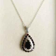 Vintage  Natural Garnet and Sterling Silver 925 Pendant , Necklace length 10" - 8,4g