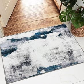 Washable Rugs Small Non Slip Area Rugs for Bedroom Machine Washable Rugs Living Room Soft Short Pile Rug Indoor Entry Floor Rug Non Shedding Dense Abstract Chic Ink Splash Rug 60x110CM Blue