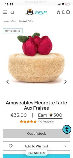 New JELLYCAT Fleurette Tarte Aux Fraises and Collette Tarte Au Citron Pair