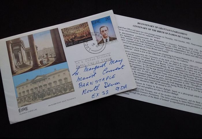 Ireland Stamps : Grattan's Parliament and Eamon DeValera Commemorative - First Day Cover - 1982
