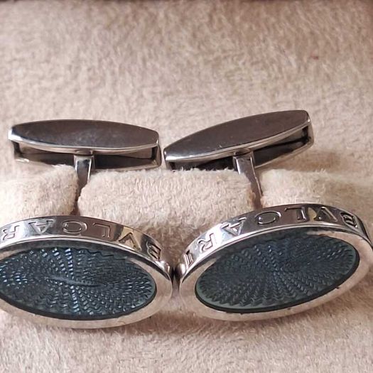Bvlgari sterling silver and blue stone cufflinks