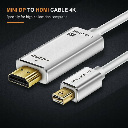 Cabletime 2M Mini DisplayPort to HDMI 4K@60Hz Male (Video-Audio) TV (Gold-Plated) Cable (Brand New/Warranty)
