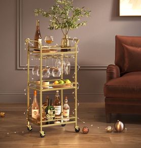 Serving trolley elegant gold or black  with castors drinks trolley dining trolley
