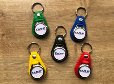 Synthetic  leather DAF keyring with shopping trolley token/coin