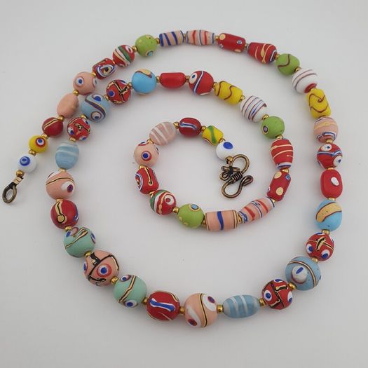 Antique Mix Venetian Style MultiColor Eyes Glass Beads Necklace