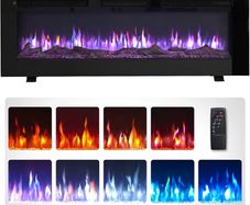 50" Wall Mounted Electric Fireplace, Wilton, Black With 2 Heat Settings 900W-1800W, 9 LED Flame Colour Options and 2 Fuel Bed Options, Media Wall Compatible, Remote Control