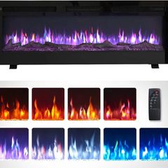 50" Wall Mounted Electric Fireplace, Wilton, Black With 2 Heat Settings 900W-1800W, 9 LED Flame Colour Options and 2 Fuel Bed Options, Media Wall Compatible, Remote Control
