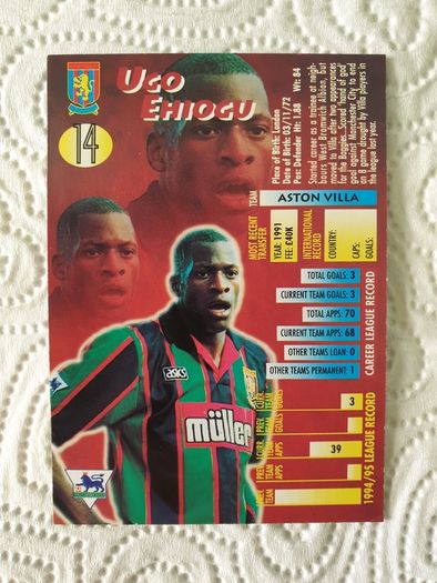 Ugo Ehiogu Aston Villa Football Trading Card 1995 to 1996